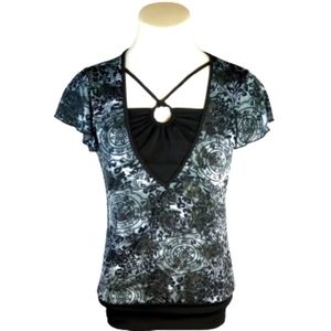 JKLA California Black Gray Stretch Top Sz Small
